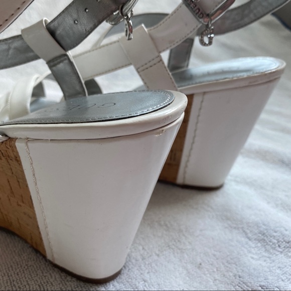 Guess White Strappy Cork Wedges - Picture 7 of 8